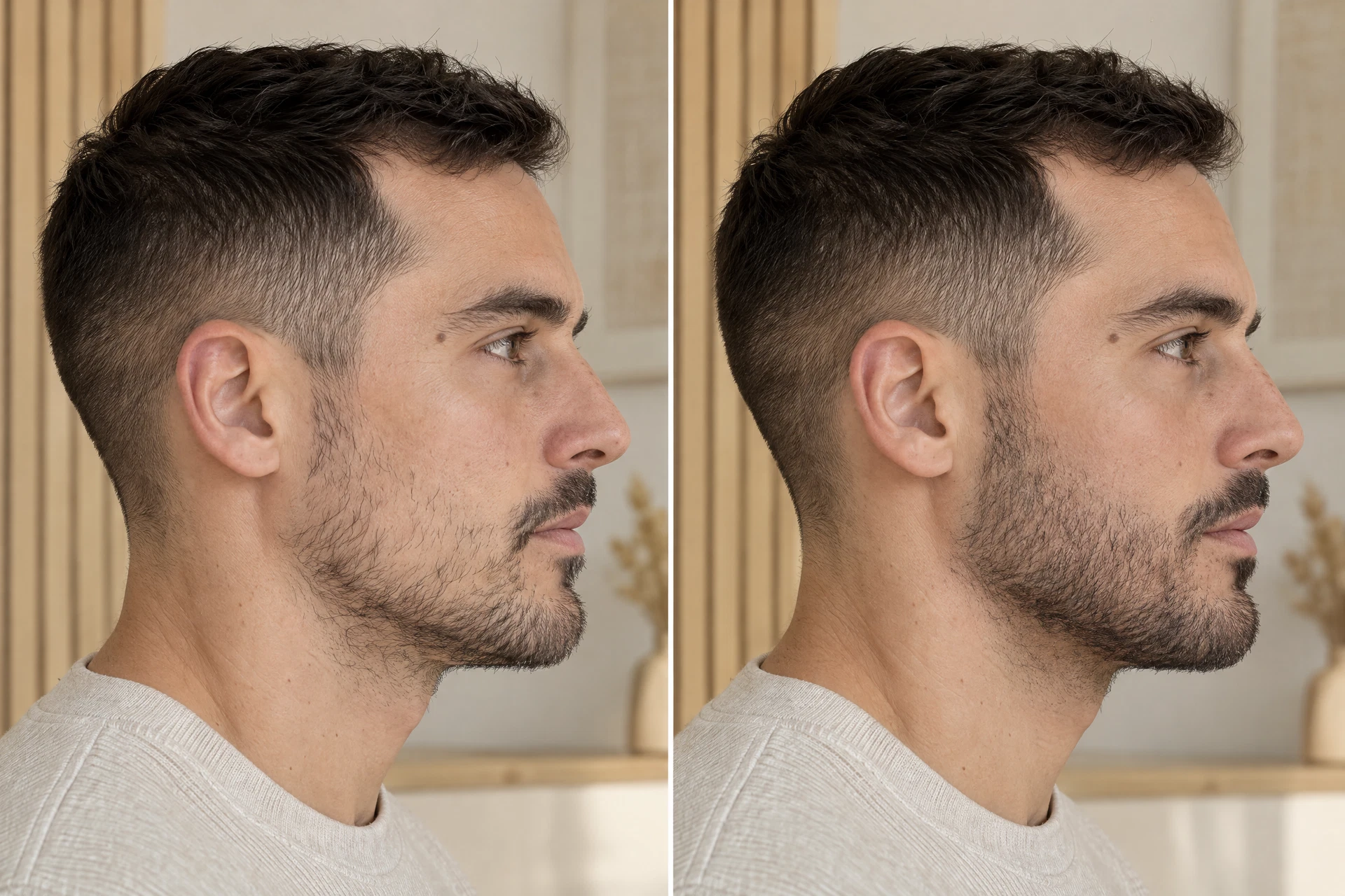 Illustration avant après d'un comblement visuel de barbe